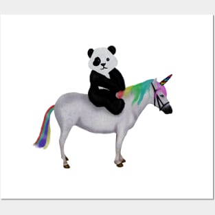 Cute Panda riding Unicorn, Birthday Girl, Women Posters and Art